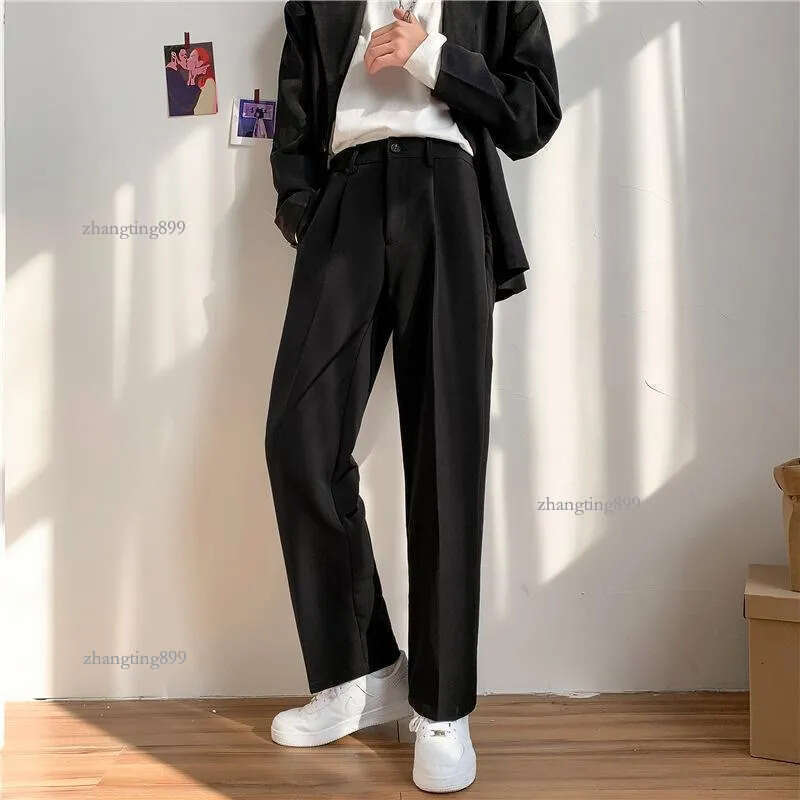Men's Pants Pleated Straight Fashion Elastic Waist Casual Men Streetwear Loose Ice Silk Trousers Mens Wide Leg S-4XL