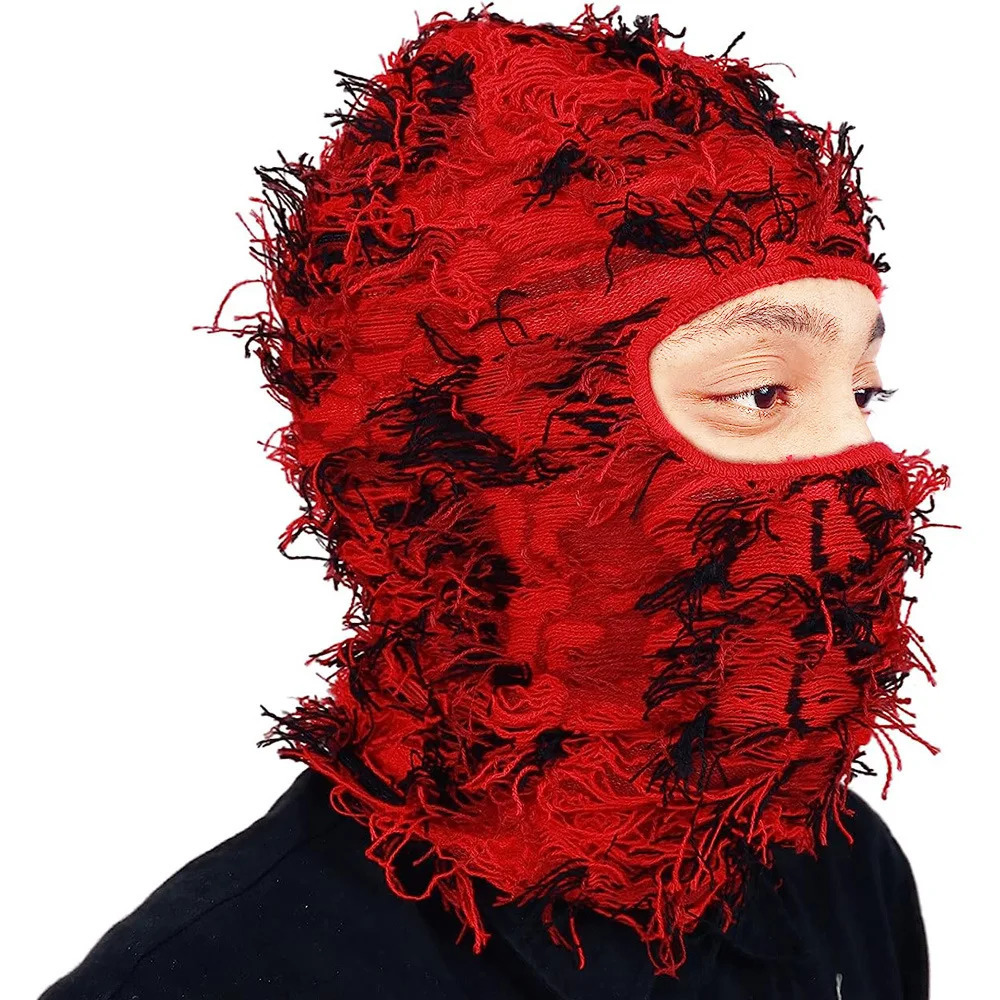 Hip Hop Tassel Balaclava Full Cover Ski Mask Trend Knitted Camouflage Headgear Unisex Y2K Knit Hat Face Mask For Women Men 240419