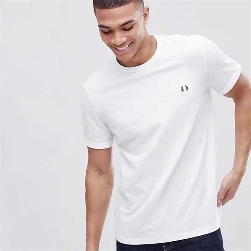 Men's T-Shirts Barley spring/summer mens round neck business casual cotton short sleeved solid color T-shirt with Perry embroidery J240419