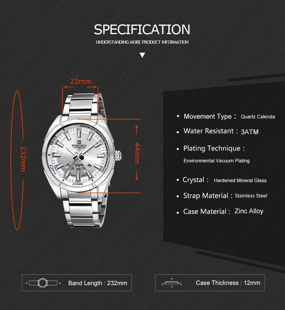 NAVIFORCE Classic Casual Watch for Men Stainless teel Sport Waterproof Male Watches Quartz Date Display Clock Relogio Masculino 240419