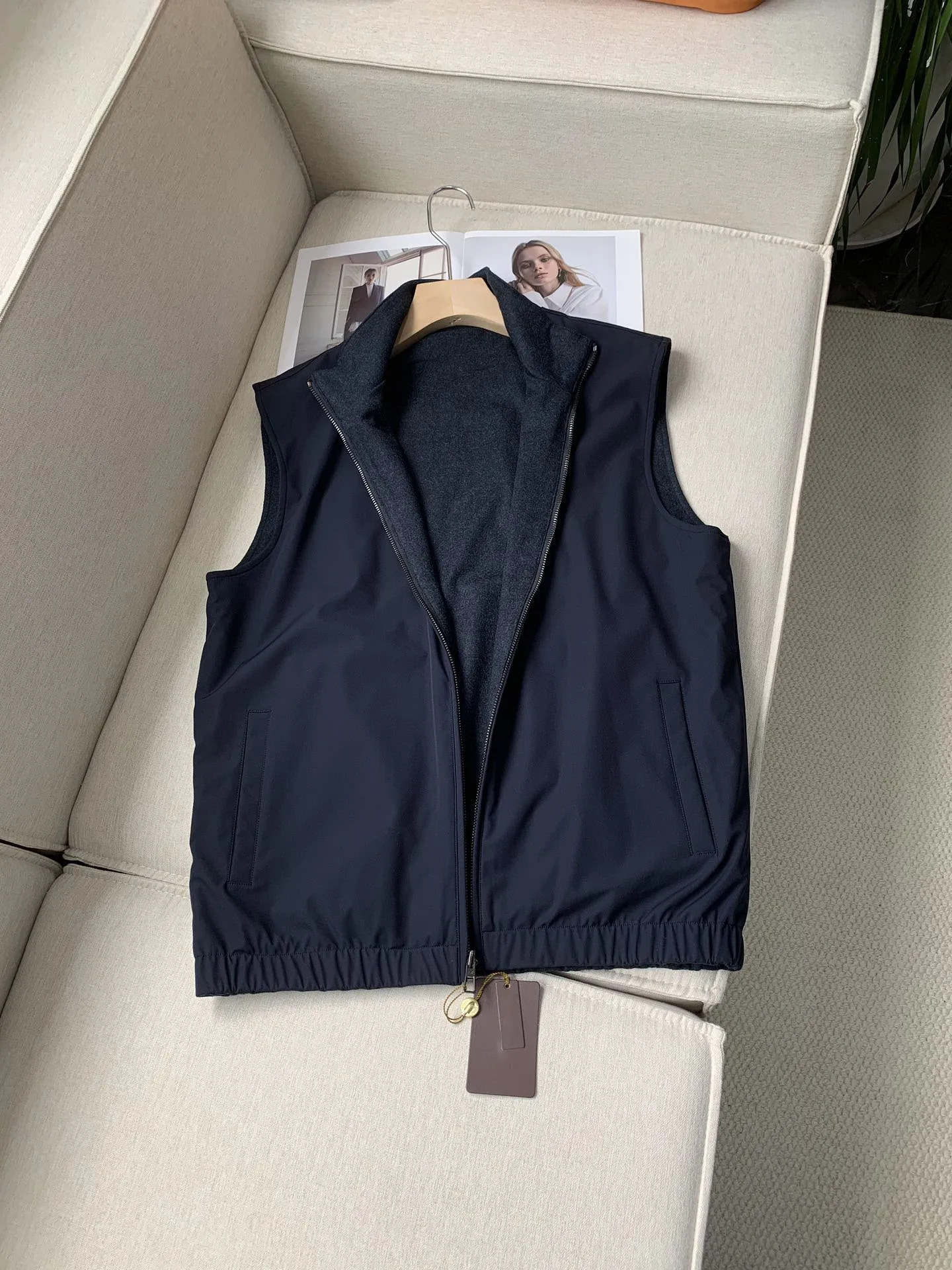 Men's Zipper Vest Jacket Wool Ed Stand Collar Sleeveless Solid Color Casual Autumn Coat