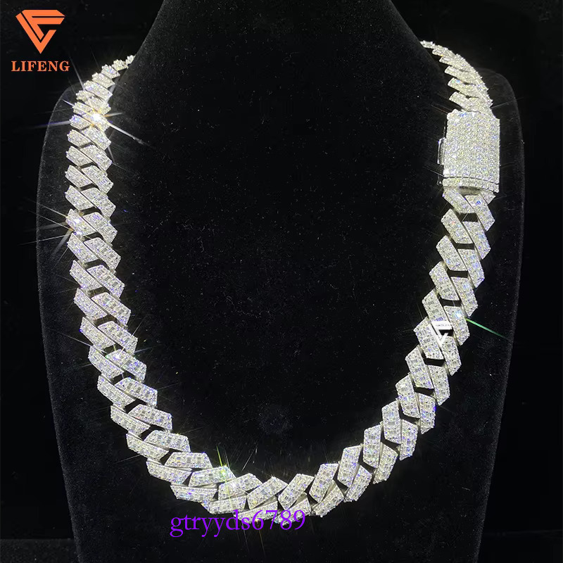 Dee Miami Cuban k Chain Men 18mm Baguette White Gold Moissanite Solid Sier Hip Hop Style Iced Rapper Dia Main