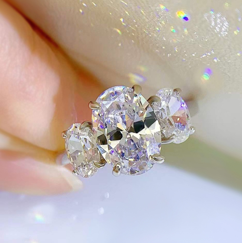 2025 Rulalei Wedding Rings Luxury Jewelry Soild 100% 925 Sterling Silver Large Oval Cut Three Stone Lab Moissanite Diamond Gorgeous Promise Lady Brida