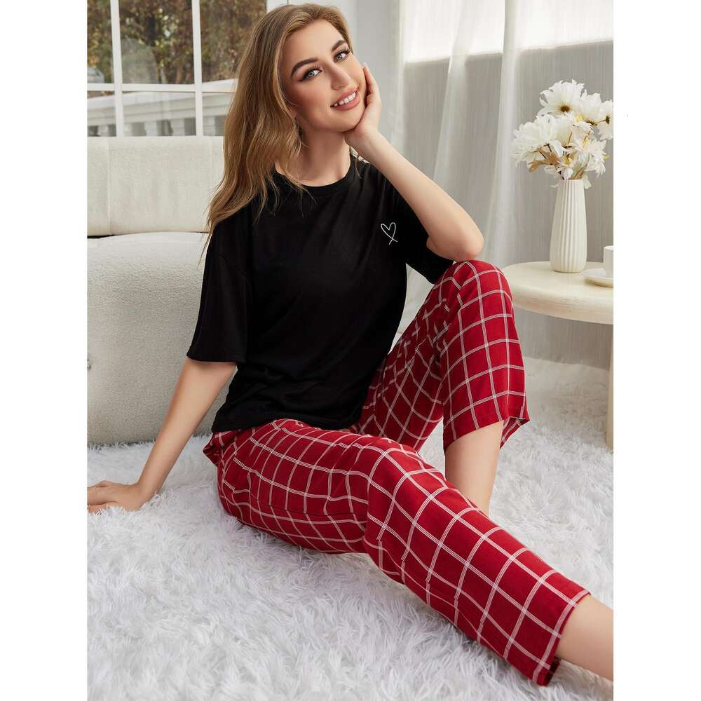 New Pamas Women's Spring and Autumn Short Sleeved Long Pants Minimalist Casual Home Furnishing Set OF41943