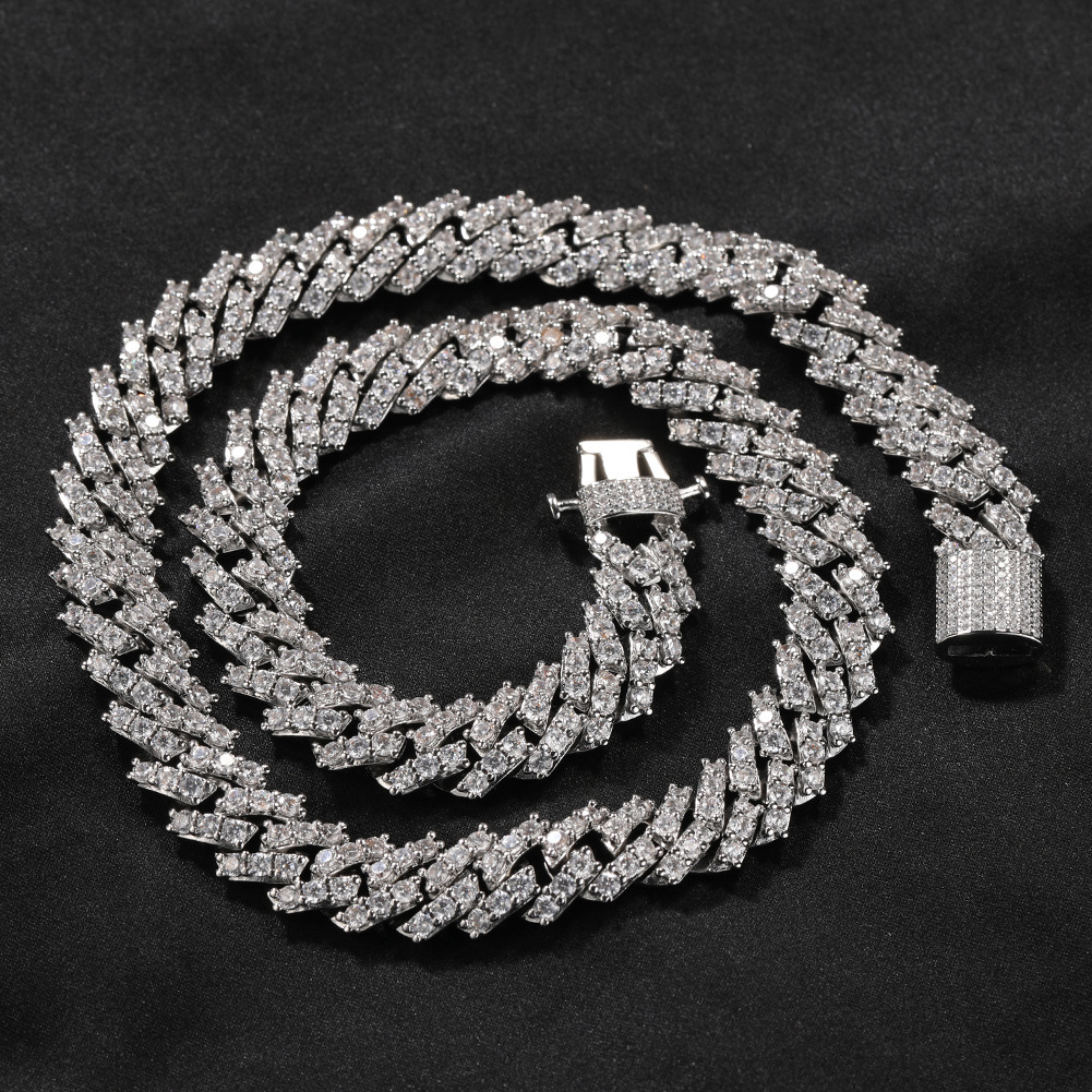 12MM Spring Buckle Diamond Cuban Link Chain Necklace Bracelet Hip Hop Iced Out Cz Cubic Zirconia Prong Personalized Trendy Diamond Mens Neck Wrist Jew
