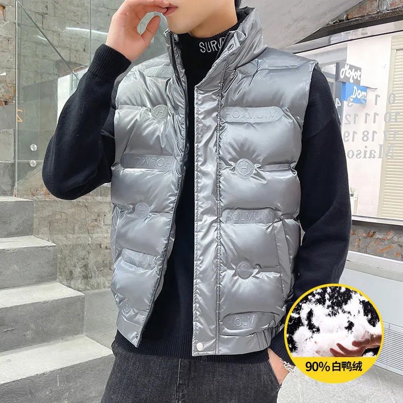 DOWN vests Thicken Bright Vest Men Winter Warm casual 90% white duck down Waistcoat male Gielt Casual black sliver vests Man 241118