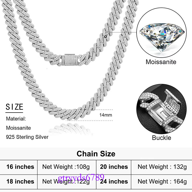 Dropshipping Cheap Price Hip Hop Men Jewelry 14mm Sterg Sier VVS Moissanite Dia Iced Out Cuban k Chain Necklace