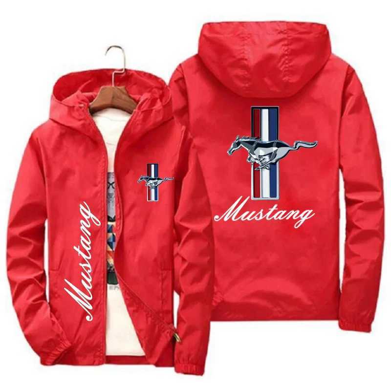 Men's Jackets Spring and Autumn Ford Mustang Car Print Hooded Jacket Fashion Charge Windbreaker Mens Casual Outdoor Clothing T241115UT8S