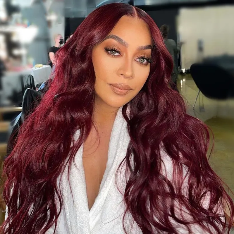 Burgundy Deep Wave Lace Front Wig 13x4 Highlight Lace Look Like Human Hair Wigs for Women Preplucked HD Transparent Synthetic Lace Closure Wig Glueles