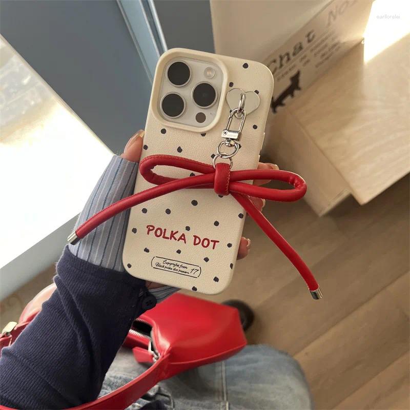 Keychains Korean Fashion Vintage Leather Bow Keychain Haruku Charms Bag Pendant Mobile Phone Accessories Y2K Jewelry