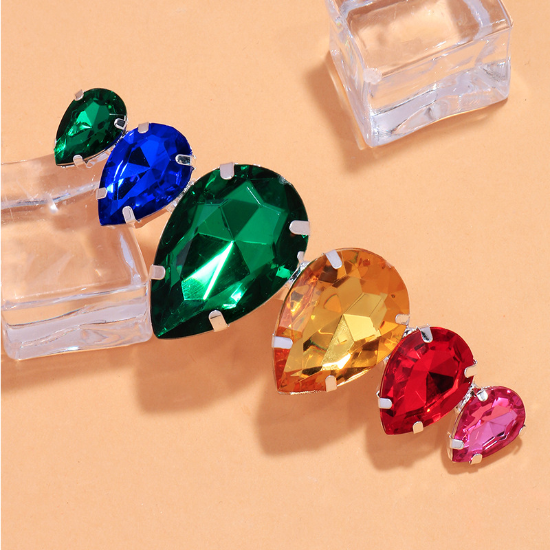 Cluster Rings 2PCS /LOT Personalized Water Shape Rhinestone Ring with Adjustable Punk For Party
