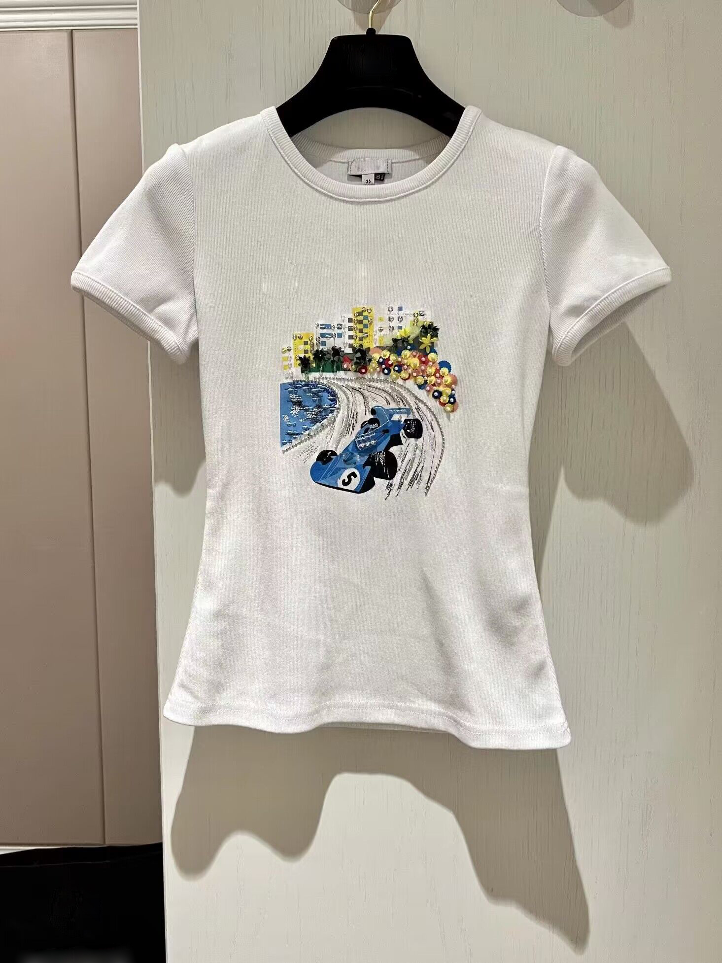 Womens T-Shirt Desunger Fashion T-shirts for Women with Car Pattern Summer White Tops