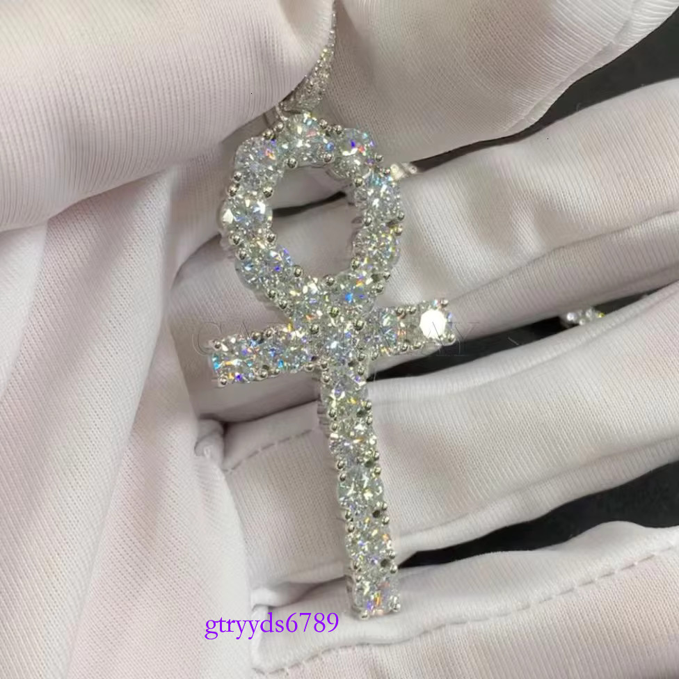 Hip hop Bg Iced Out 5mm VVS Gender Symbols Sterg Sier Moissanite Dia Ankh Cross Pendant