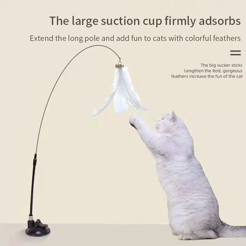 Interactive Cat Toy Handfree Stick Playing Kitten Teaser Wand Suction Cup BirdFeather Pet Supplies 250312