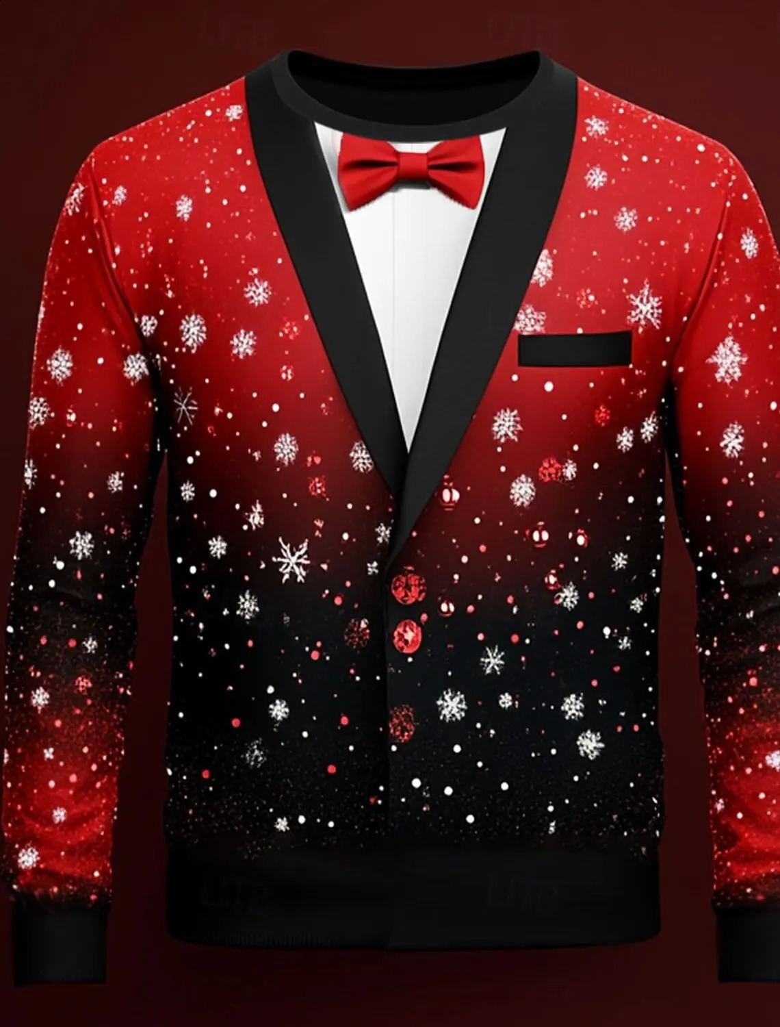 Christmas Tree Snowflake Bow tie Mens 3D Print Crew Neck T shirt Tee Party Casual Theme Red Long Sleeve tops 241108