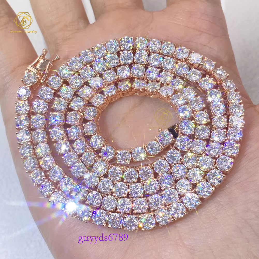 Factory Wholesale 3mm 4mm 5mm 6.5mm Vvs Moissanite Tennis Chain Necklace Sier Rose Gold Plated necklace for man women