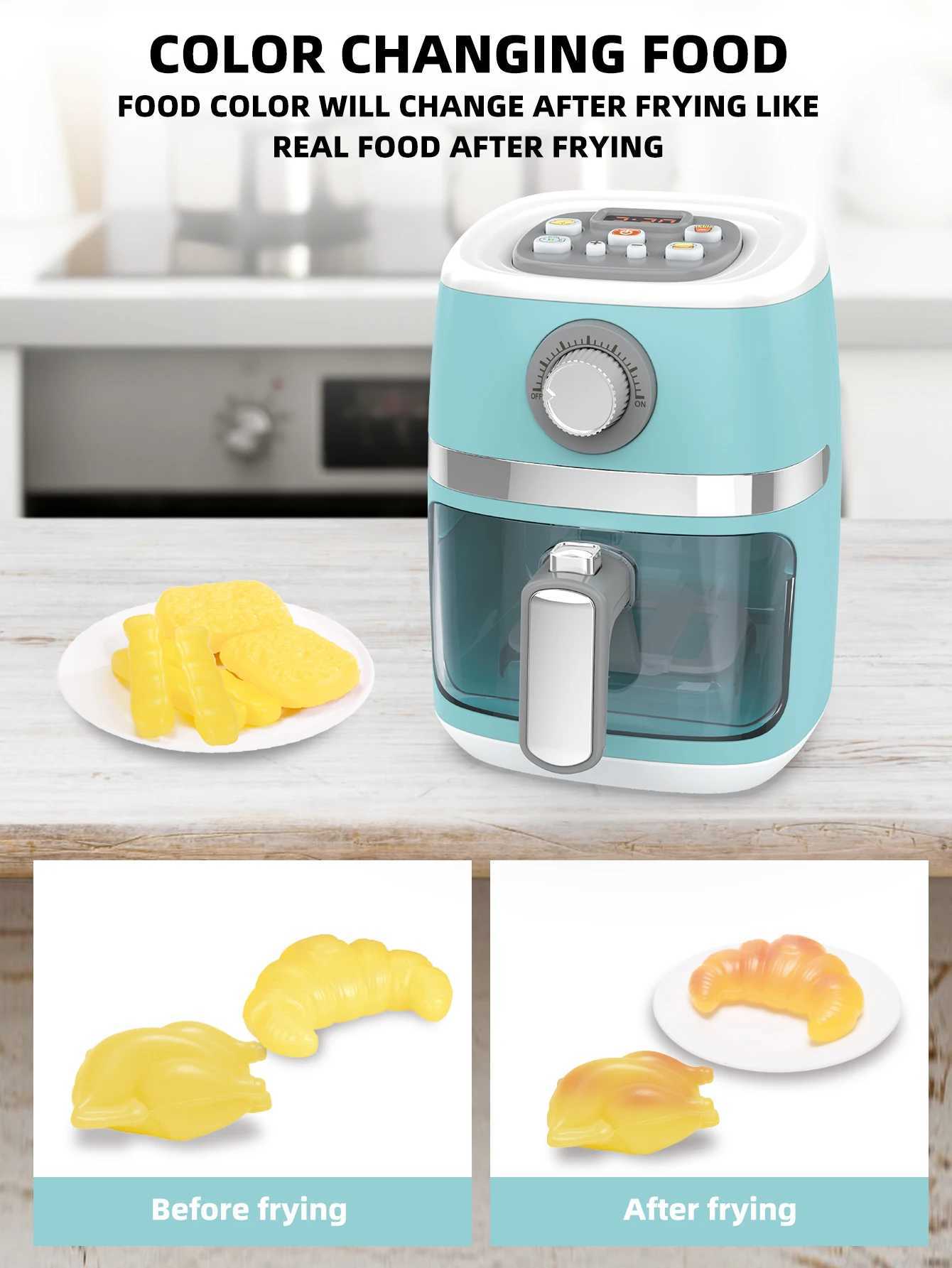 Air Fryer childrens kitchen toy set accessories pretend to be a chef barbecue game equipped with lighting and sound W241119