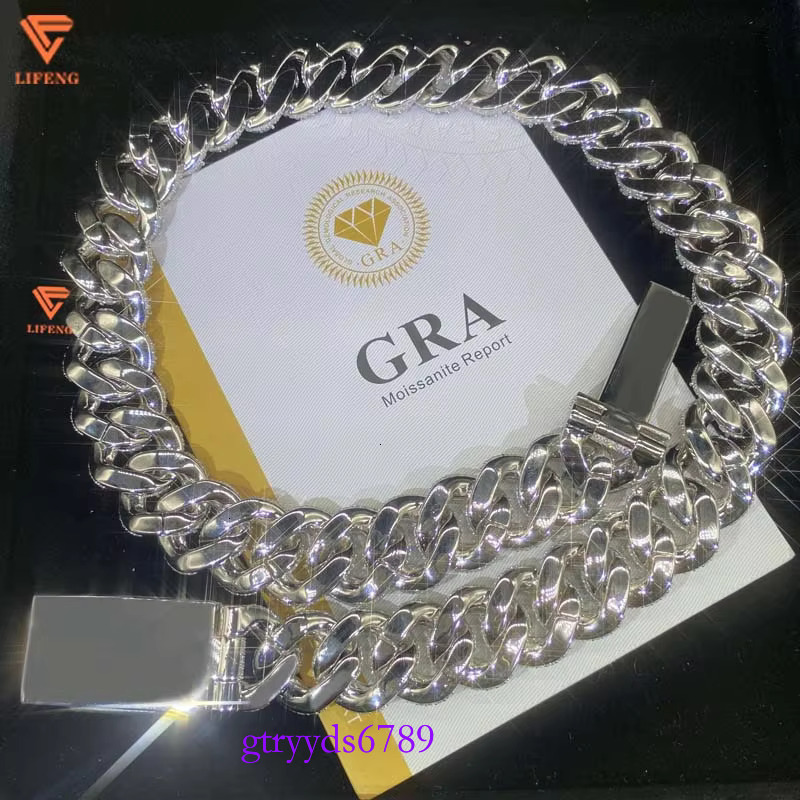 20mm Design Hip Hop Iced Out Sterg Sier Moissanite Cuban Chain Custom Letter Clasp Fashion Jewelry Necklace