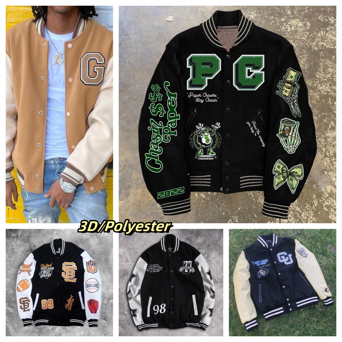 Men's Jackets designer jackets American Retro Letter Flocking 3D Printied Jacket And Coat Men Y2K High Street Hip Hop Baseball Uniform Couple Casual Top
