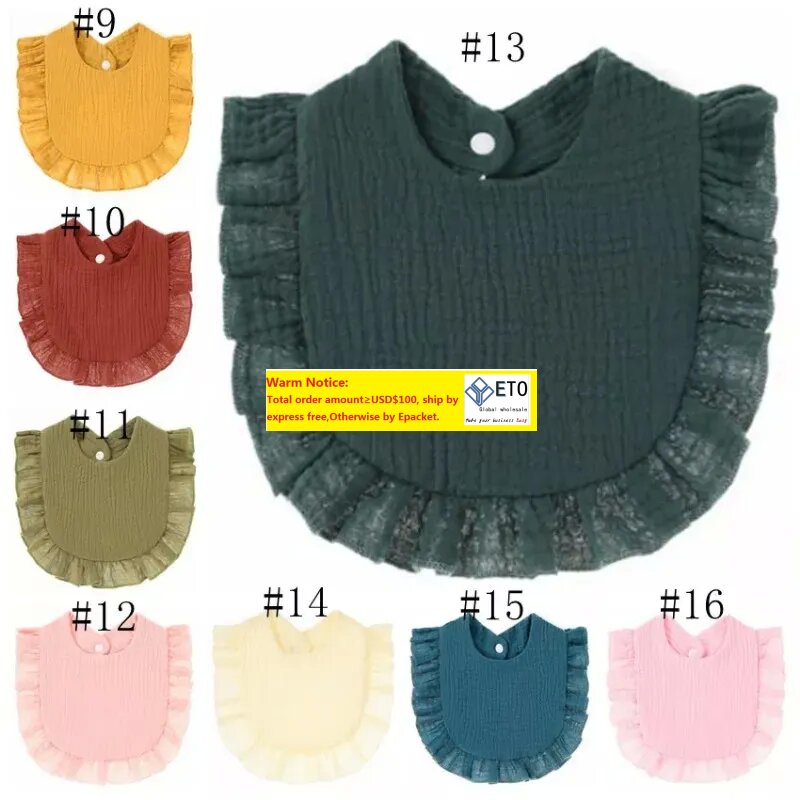 Baby Burp Cloths Solid Color Infant Bibs Newborn Ruffle Cotton Saliva Towels Turban Lace Feeding Bib Infant Boy Girl Bandana 11 LL