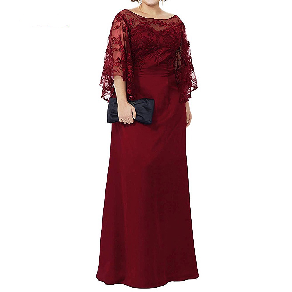 Elegant Geen Long Mother Of The Bride Dresses Floor Length Plus Size Satin Evening Gowns Lace Sleeves Wedding Guest Dress Groom Mom Formal Wear Prom P