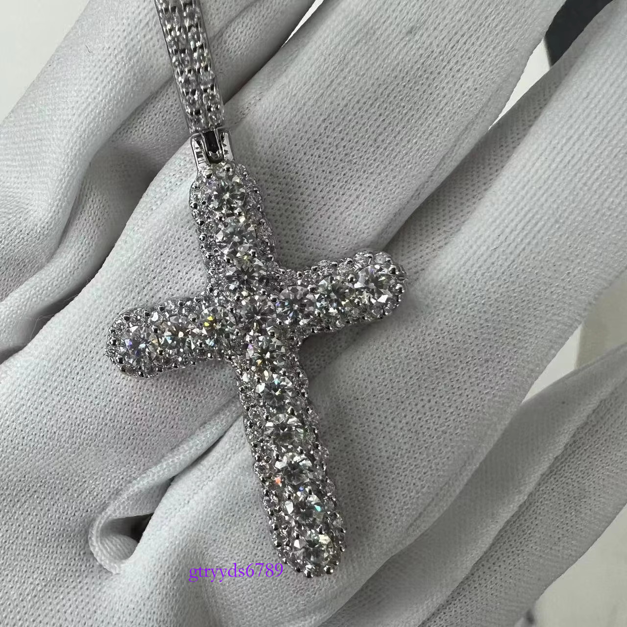 wholesale VVS Moissanite Dia Tennis with cross Necklace sier Plated Jewelry Chain