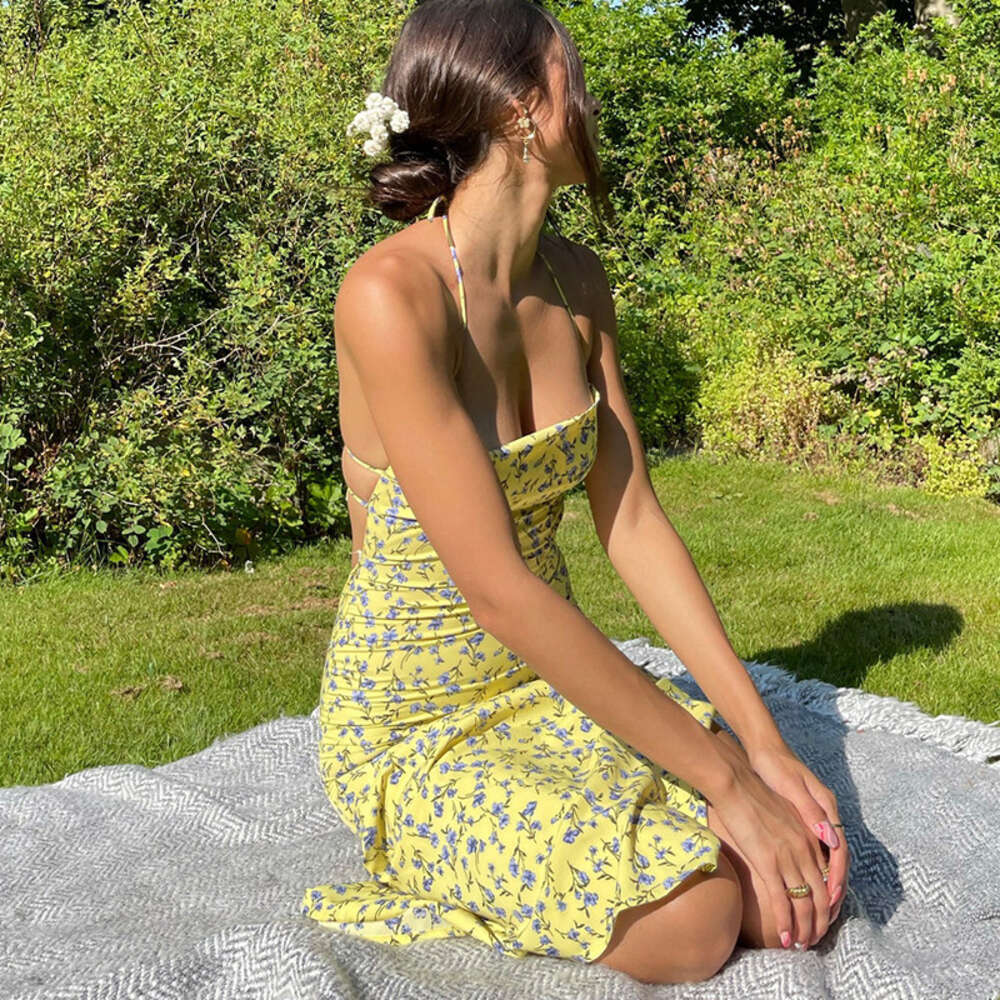 Wind Women's Clothing 2024 Summer New Hot Selling Item Sexy Floral Camisole Skirt Split Open Backless Dress for Women F41932