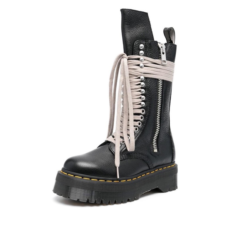2025 new lace brand designer up mid-calf boots big toe rubber motorcycle bottes femme winter leather stovepipe booties for women 182c