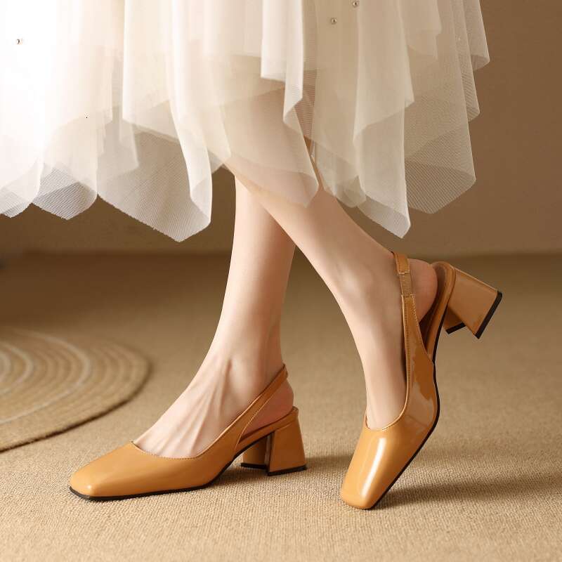 Elegant Sgback Sandals Women Summer Shoes Pink Black Nude Medium Heels Pumps Close Toe Office Party Shoe Female Large Size 45
