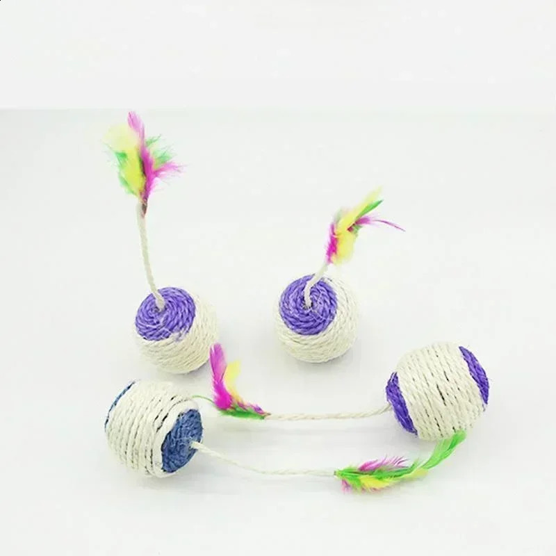 1Pc Cat Toys Sisal Catching Ball Training Interactive Kitten Pet Supplies Feather 250312