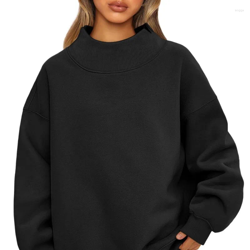 Womens Hoodies 2024 European And American Sweatshirts Long Sleeves Turtlenecks Casual Sweaters Velvet Tops