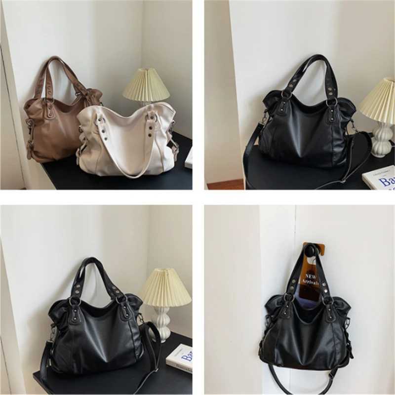 Large capacity black beach bag suitable for warm and large shopping bags solid color soft leather cross body handbags and womens travel handbags Y2503