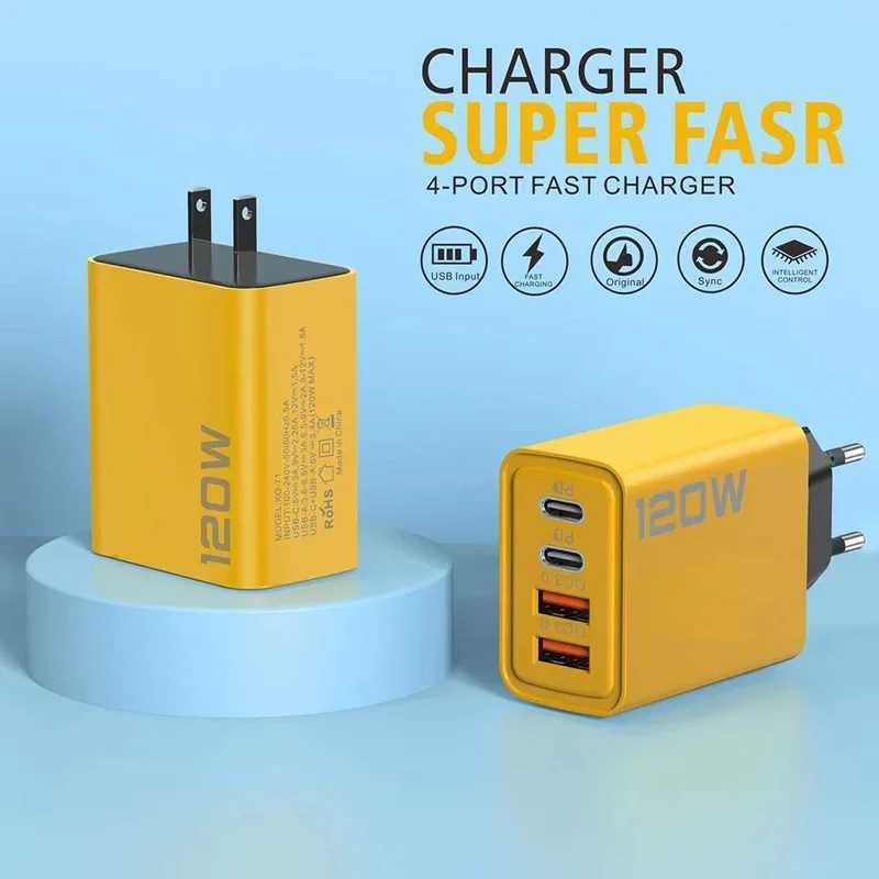 Quick Charging 120W 4-port Mobile Phone Charger QC USB Type C Charger Dual PD 3.0 Wall Mounted Adapter EU US Plug Y241119