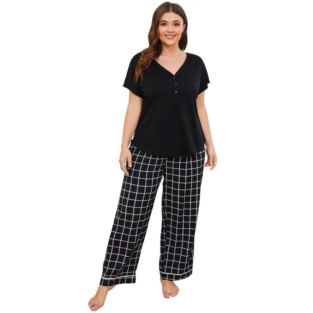 Pamas, Women's Spring/summer Chubby Mm Short Sleeved Long Pants, Large Size Home Clothing F41946