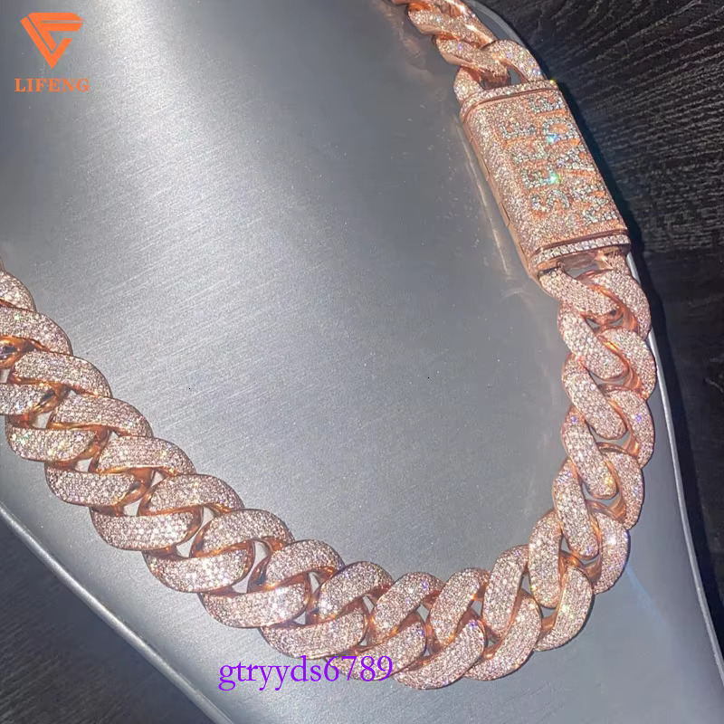 Lifeng Jewelry Custom Name VVS MoISsanite k Iced out Miami Cuban Chain Sier Rose Gold Necklace