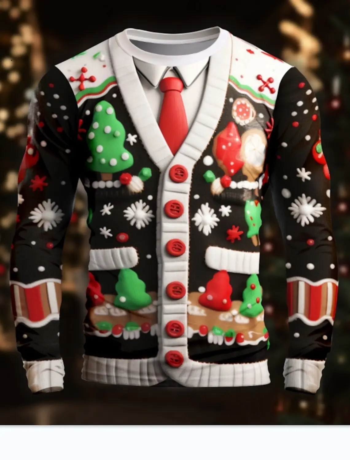 Christmas Tree Snowflake Bow tie Mens 3D Print Crew Neck T shirt Tee Party Casual Theme Red Long Sleeve tops 241108