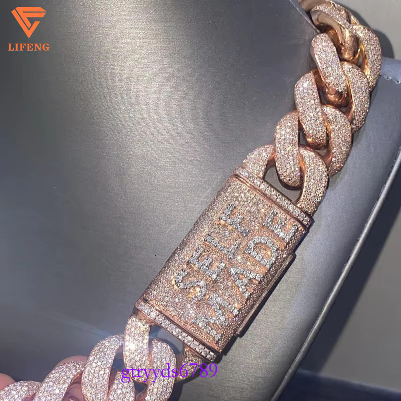 Lifeng Jewelry Custom Name VVS MoISsanite k Iced out Miami Cuban Chain Sier Rose Gold Necklace