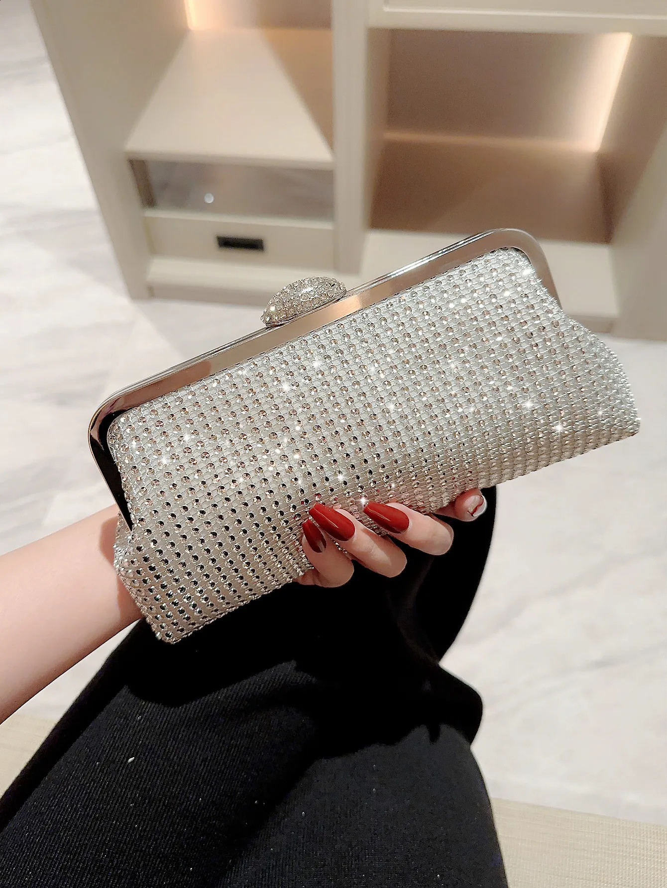 Womens Fashion Shiny Evening Bag Clutch Party Prom Dress Chain 241115