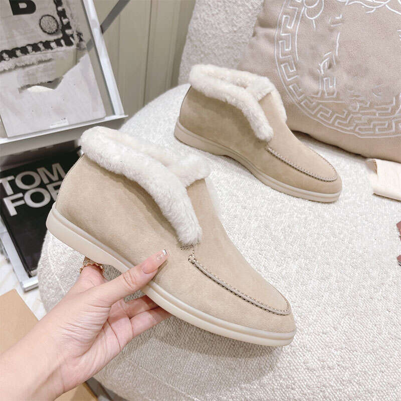 Women's Ankle Cow Suede Loafers, Fur Integrated Warm Snow Boots For Women