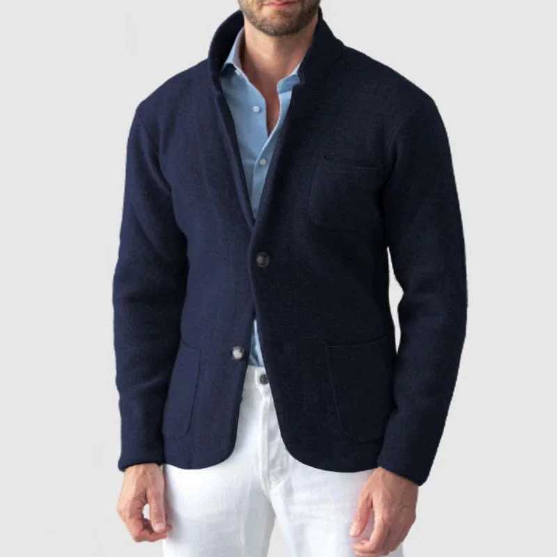 Vintage Stand Collar Button Woolen Jacket Mens Autumn Long Sleeve Pockets Pure Color Cardigan for Men New Spring Fashion OutfitsXJ241119