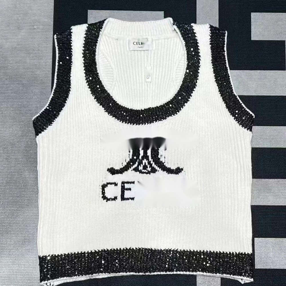 Celinnes Designer Vest Fashion Sleeveless Womens Tanks Camis Triumphal Arch Letter Jacquard Knitted Round Neck Spring/Summer New Simple Top 11cb