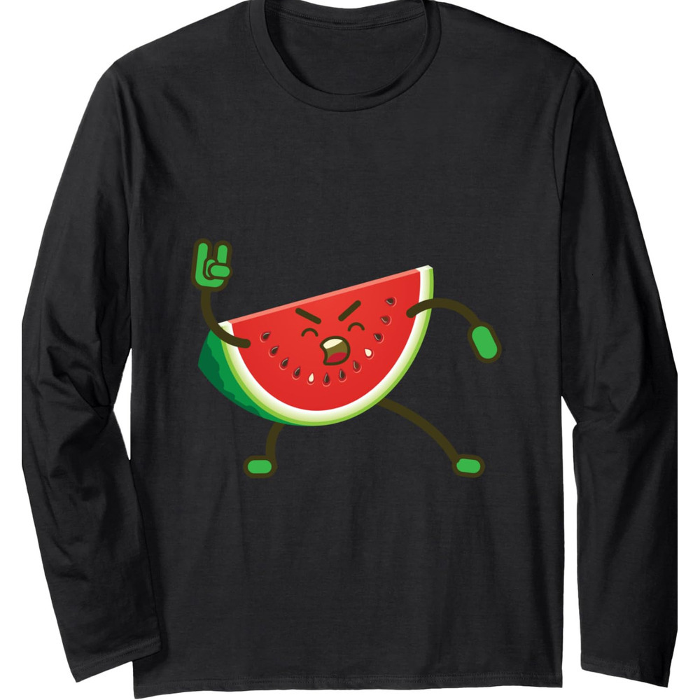 Long Sleeve Shirts for Men sweatshirt Finger Rock Gesture Watermelon Funny Cartoon Fruit Long Sleeve Tee Streetwear Casual tops clothes cool fashion