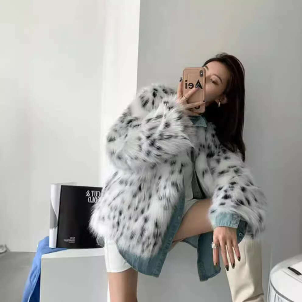 New Korean version imitation fox spotted coat for women, thick and warm fur coat, plus size women's clothing