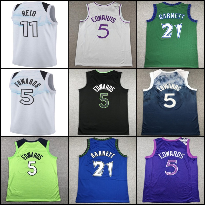 5 Anthony Edwards Basketball Jerseys Green Blue Black Stitched Embroidery Jerseys Kevin Garnett Naz Reid Jaden McDaniels