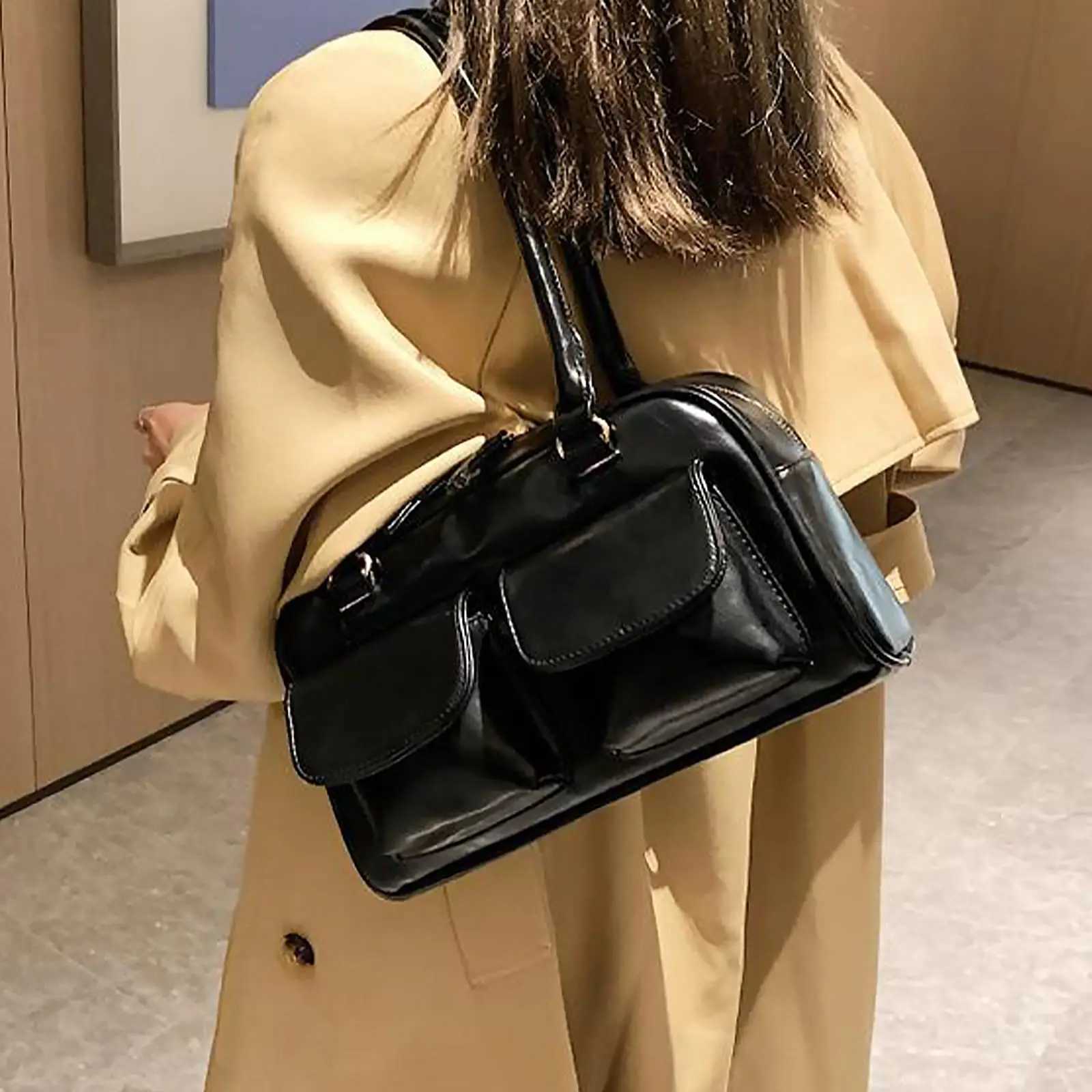 Fashionable womens shoulder bag crossbody bag handbag multi pocket bowling bag Boston bag Y250603