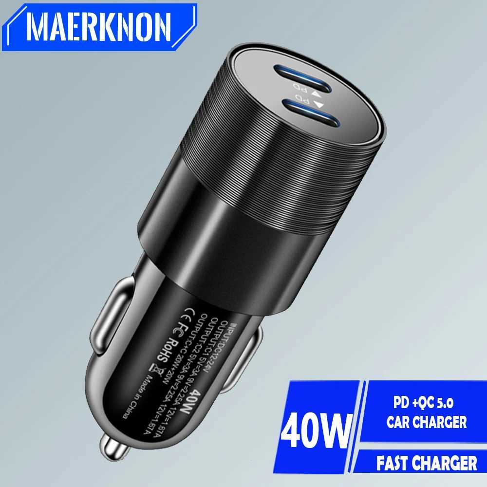 40W Dual PD Type C Car Charger Fast Charging USB C Portable Phone Charger for iPhone 14 Fast Charger 5.0 Car Phone Charger Y241119