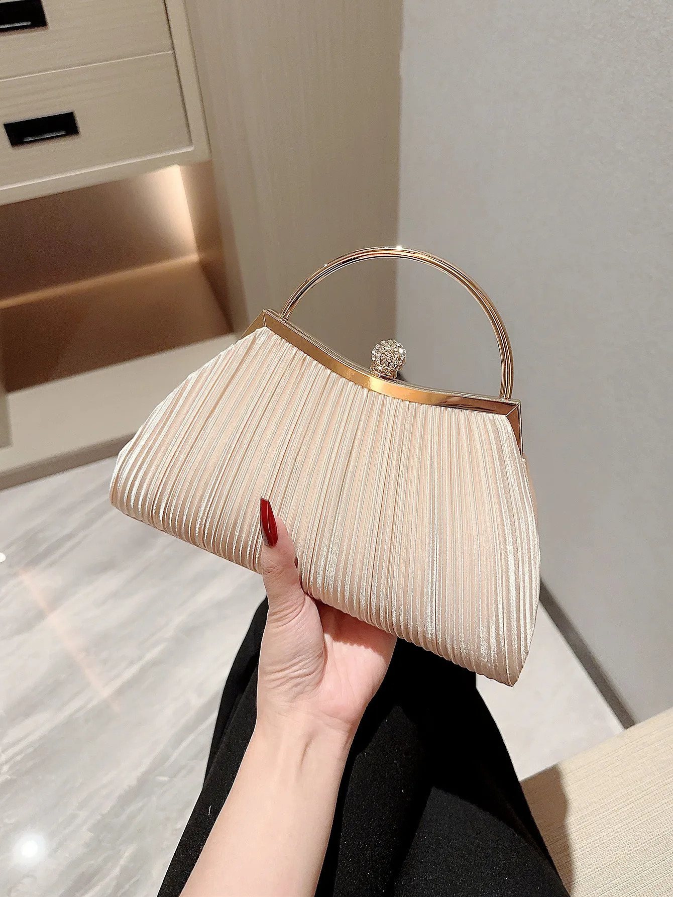Satin Pleated Evening Bag Handbag Matching Dress Party Cheongsam Prom 241115