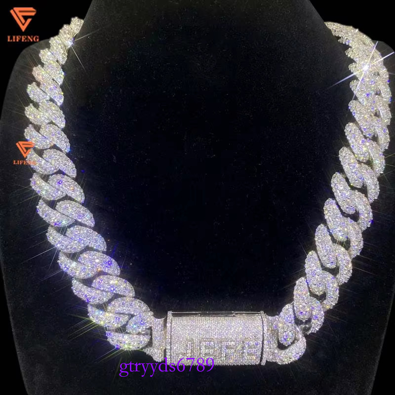 20mm Design Hip Hop Iced Out Sterg Sier Moissanite Cuban Chain Custom Letter Clasp Fashion Jewelry Necklace