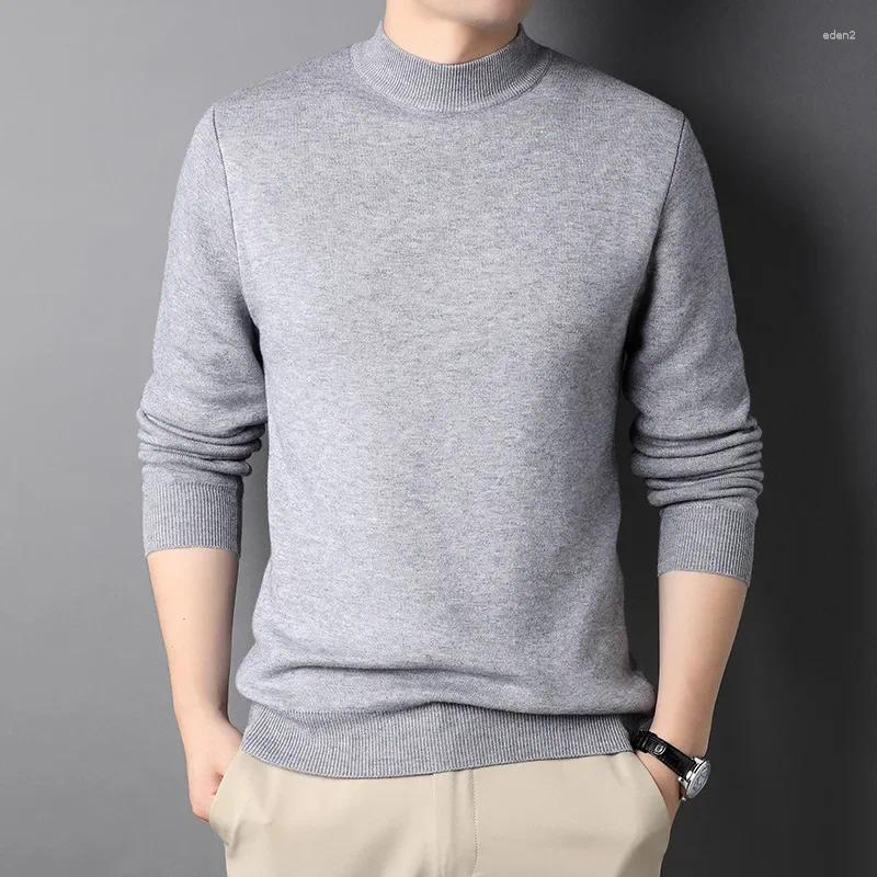 Mens Sweaters 2024 Brand Cashmere Sweater Half Turtleneck Men Knit Pullovers For Male Youth Slim Knitwear Man