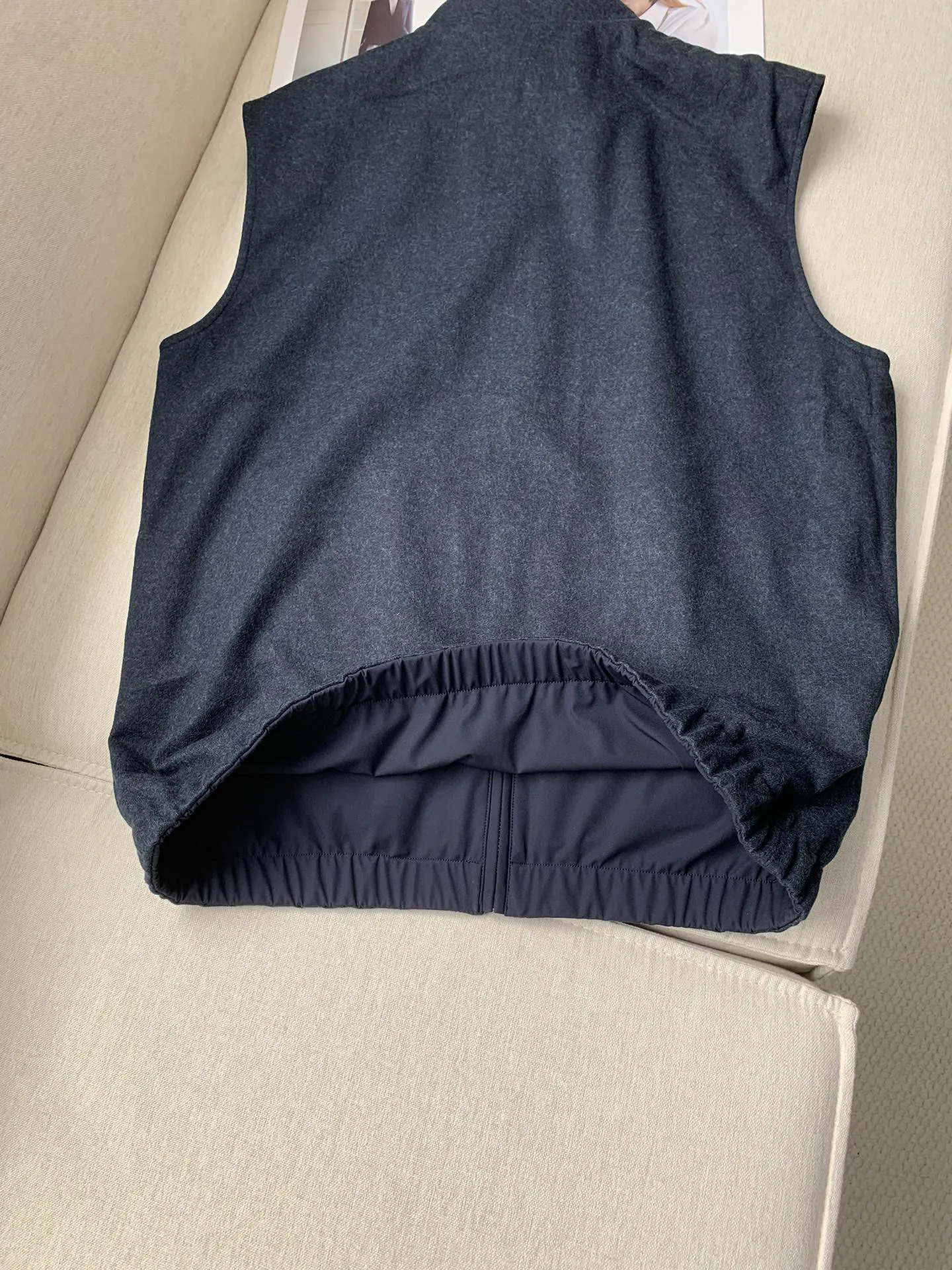 Men's Zipper Vest Jacket Wool Ed Stand Collar Sleeveless Solid Color Casual Autumn Coat